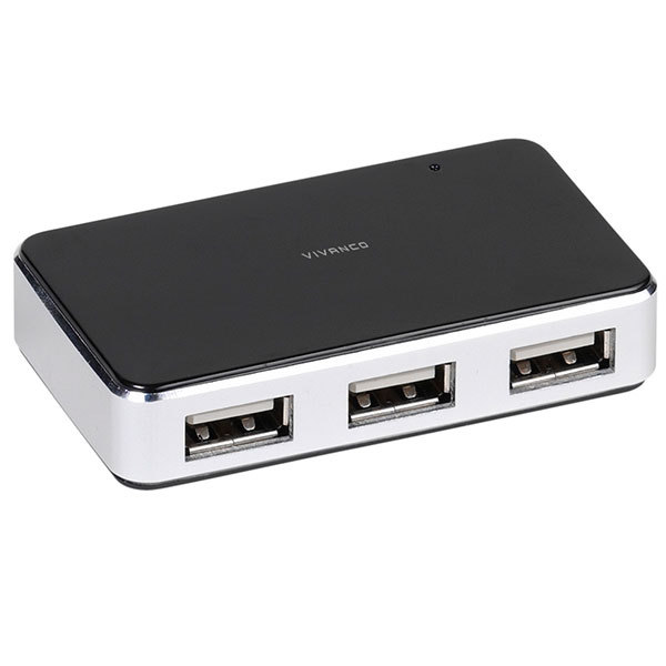 Image of Vivanco 4 poorten USB 2.0 hub IT-USBHUB4PWR Zwart/zilver