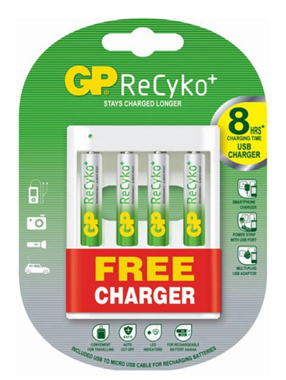 Image of 1x4 GP ReCyko+ Micro AAA 1000mAh incl. GP ReCyko USB Charger