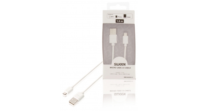 Image of Micro USB 2.0 cable USB A male - Micro USB B male 1.00 m white - Sweex