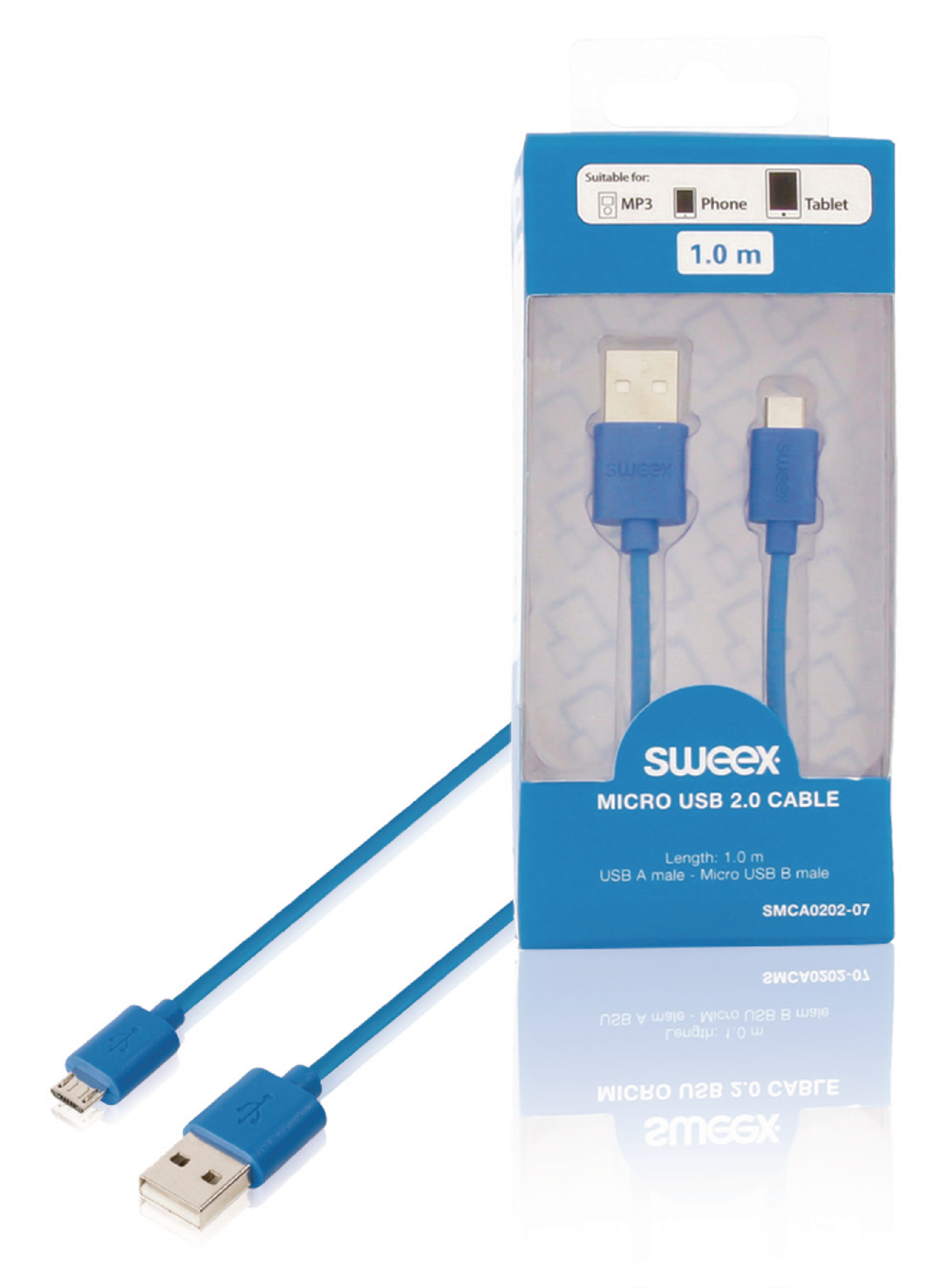 Image of Micro USB 2.0 cable USB A male - Micro USB B male 1.00 m blue - Sweex