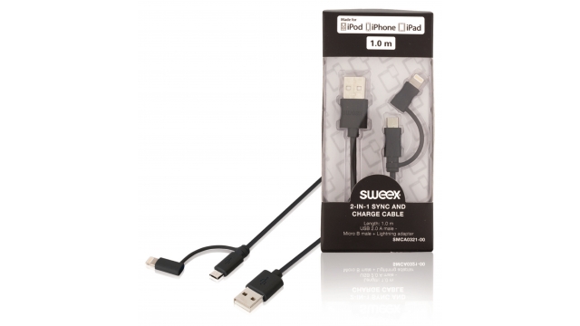Image of 2 in 1 sync and charge cable USB 2.0 A male - Micro B male + Lightning