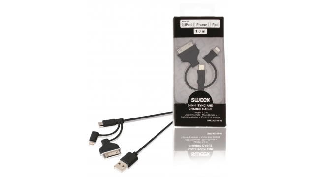 Image of 3 in 1 sync and charge cable USB 2.0 A male - Micro B male + Lightning