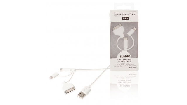Image of 3-in-1 Data En Oplaadkabel USB Micro-B Male + Dockadapter + Lightningadapter - A Male 1.00 M Wit