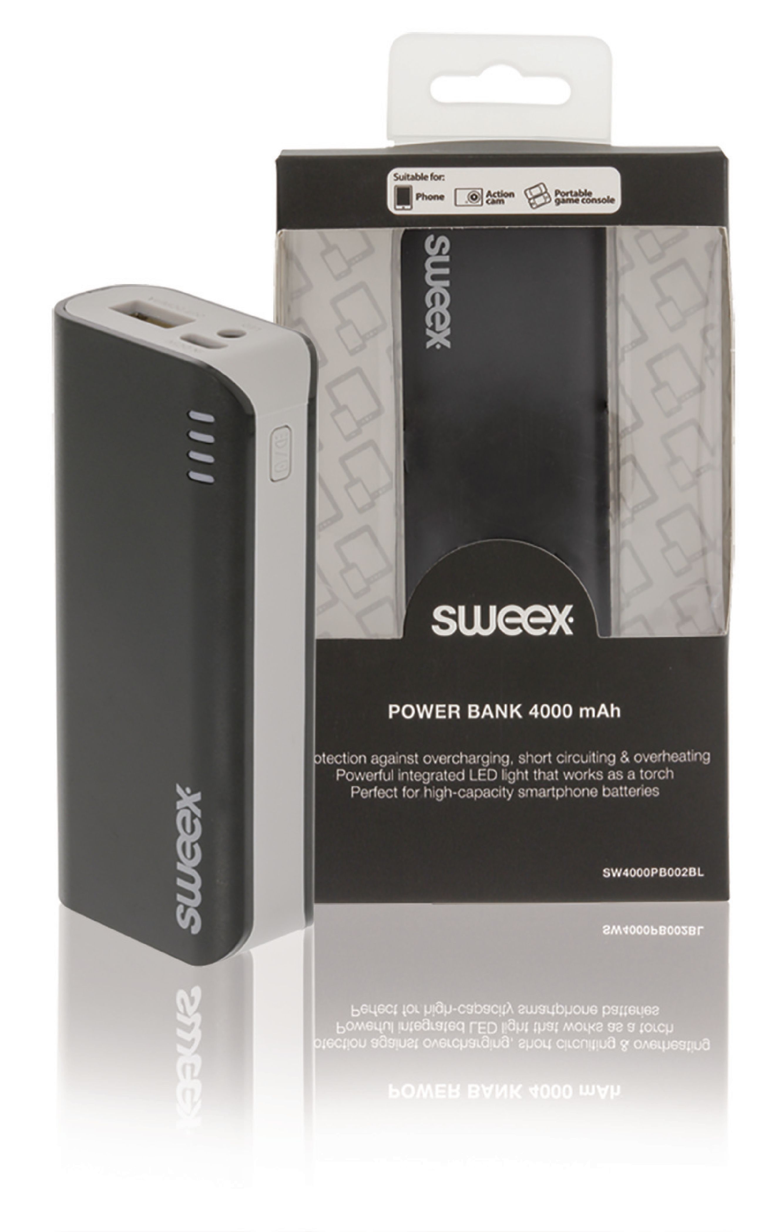 Image of Portable Power Bank 4000 mAh USB Zwart - Sweex